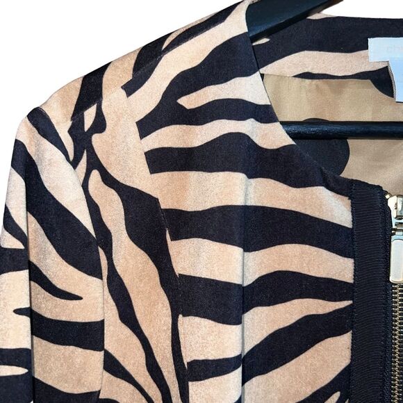 Chicos Jacket Womens 2 (US L/12) Tan Black Cardigan Animal Print Front Zip - Picture 3 of 10